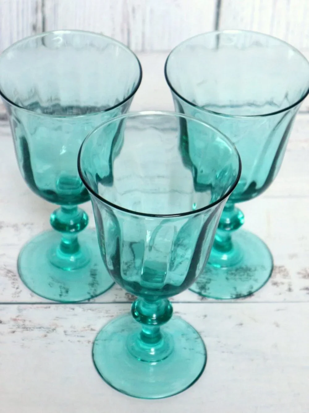 Vintage Luminarc France Monaco Cavalier Goblets Aqua Blue-Green Glasses Set (3)